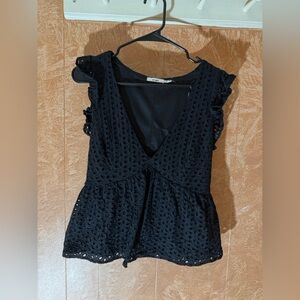 Chic Black Eyelet Women's Blouse